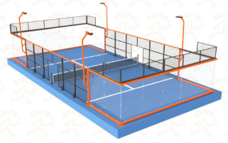 Herstellerillustration aus der Nanjing-Exito-Preisliste: EX004 Standard Super Panoramic Padel Court.